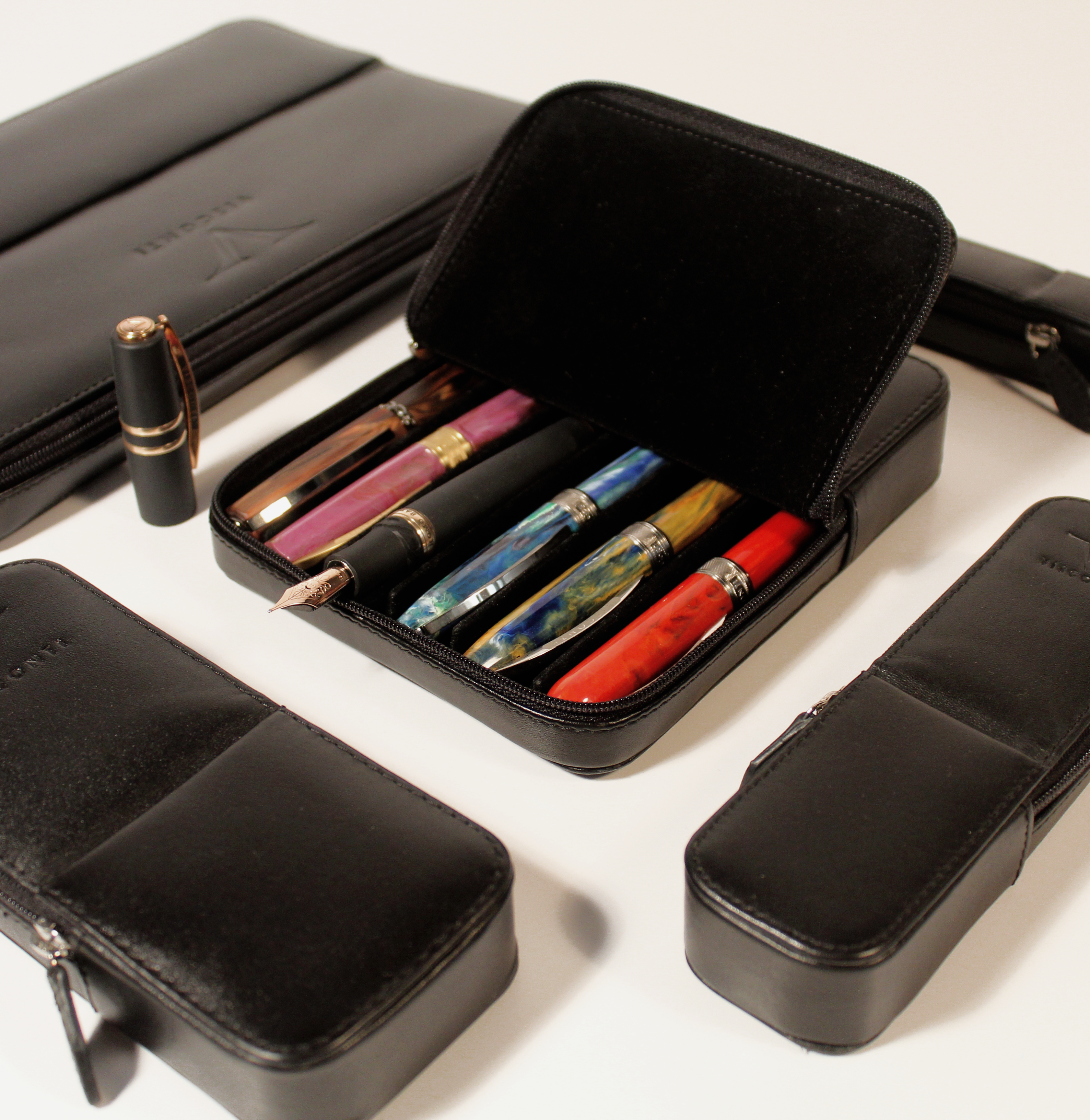 Visconti Leather Black Pen Pouch Twelvefold