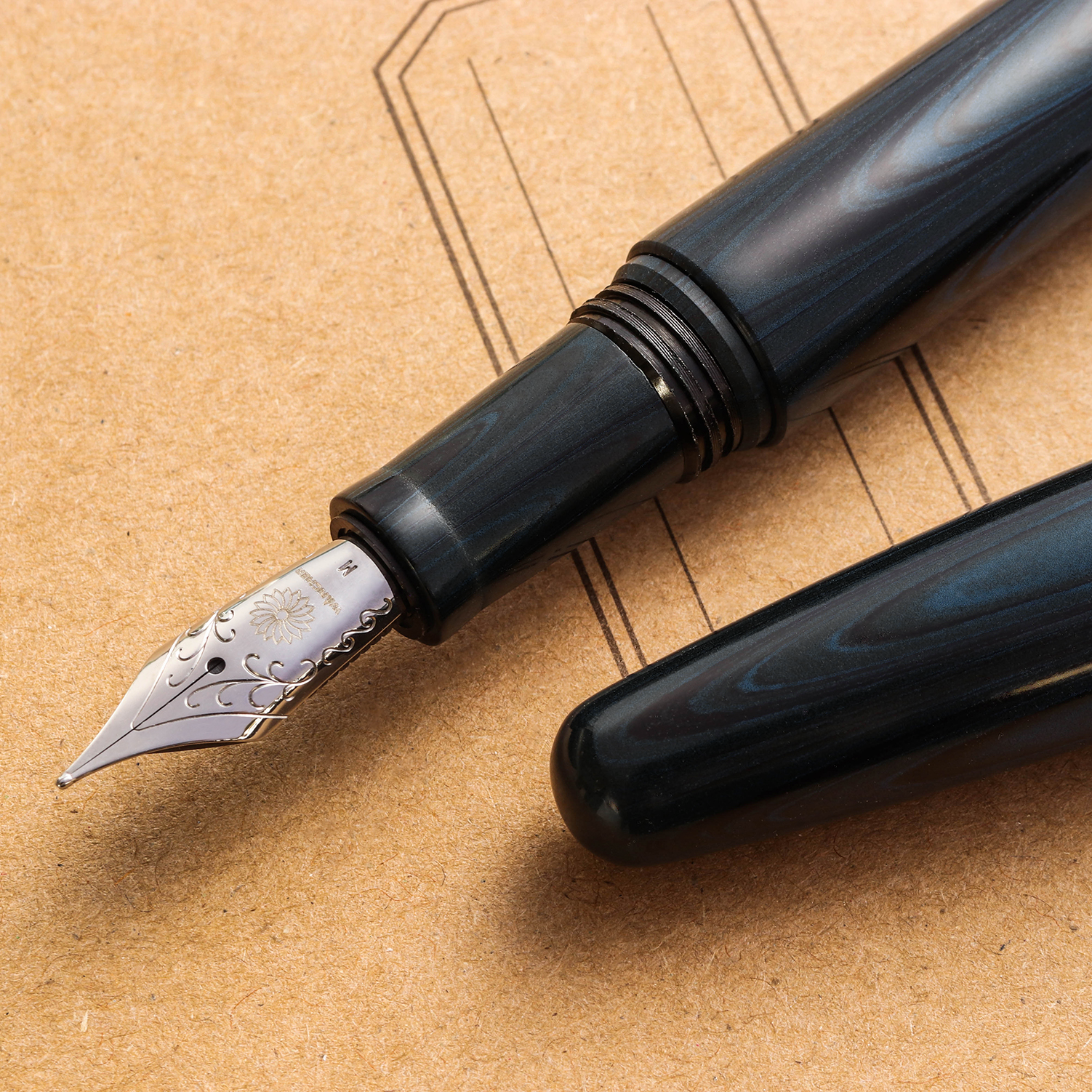 Wancher Dream Pen True Ebonite Marble Blue Stylo Plume