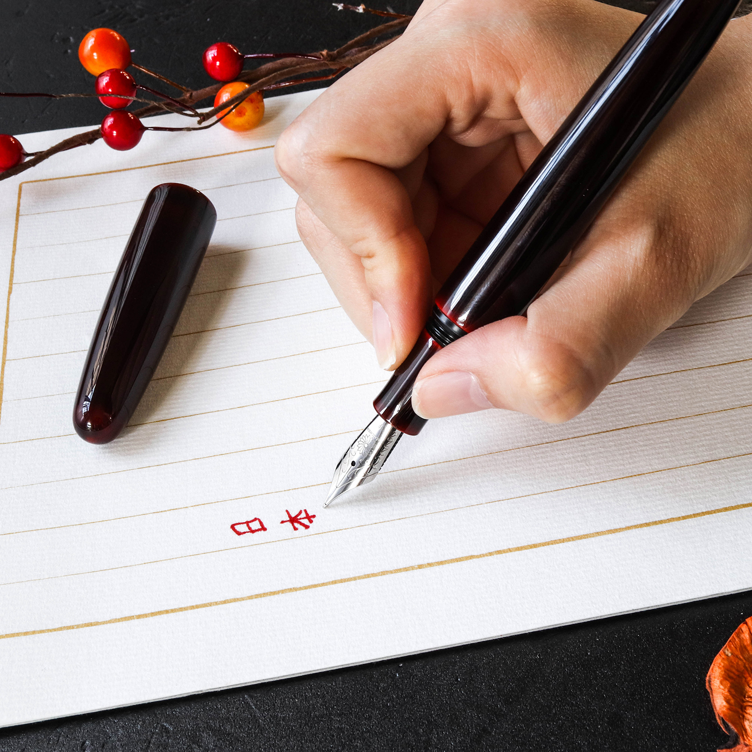 Wancher Dream Pen True Urushi Kuro Tamenuri Reservoarpenna