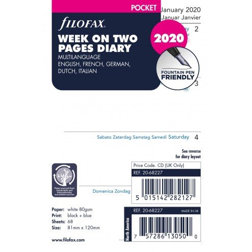 Filofax Refill 2027 Pocket White - Week on 2 pages