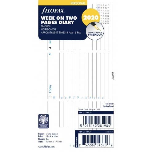 Filofax Refill 2027 Personal White - Semana em 2 páginas Horizontal