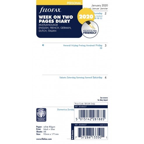 Filofax Refill 2026 Personal White - Semana em 2 páginas