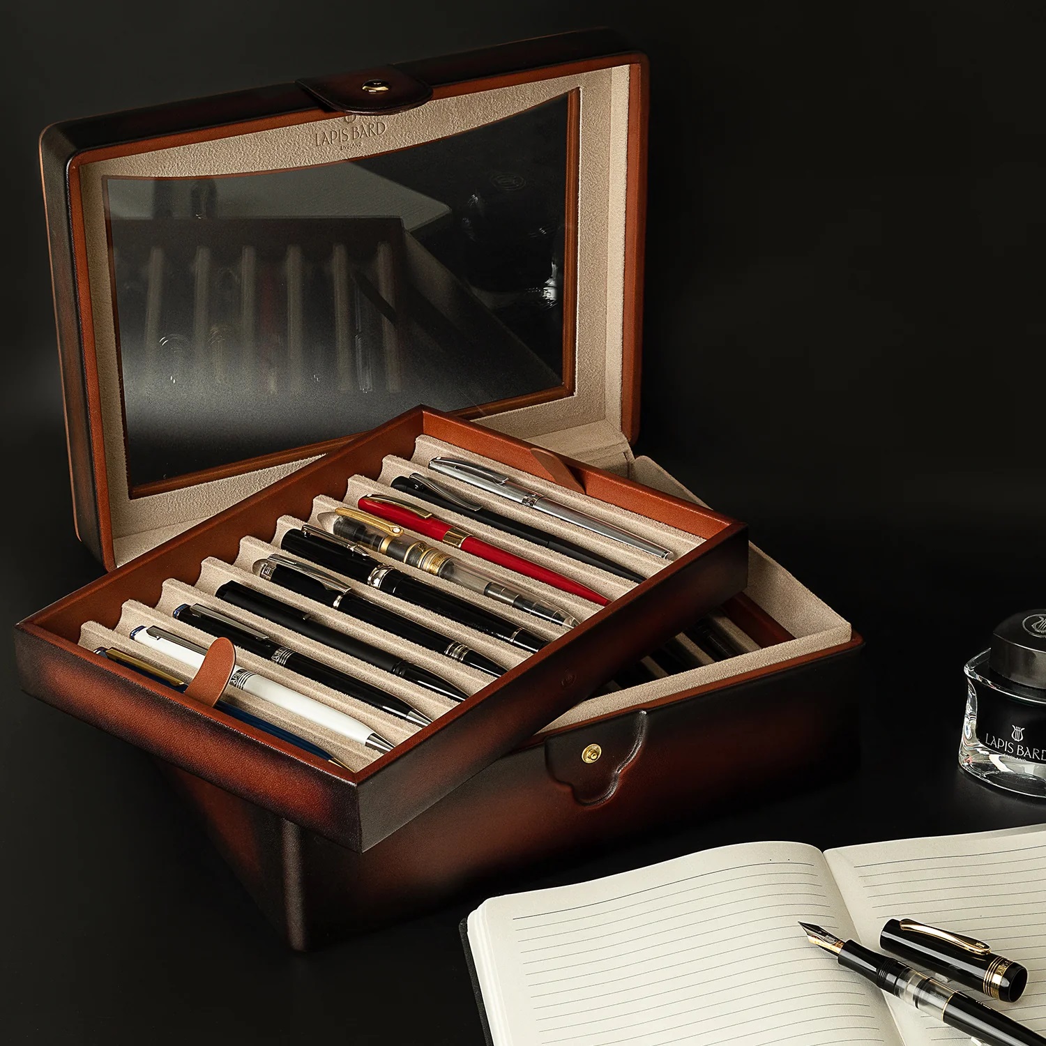 Lapis Bard Hemingway Cognac Pen Case (20 pens)